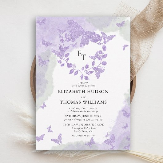 Lavender Green Dream Butterfly Eucalyptus Wedding 招待状