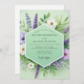 Lavender Green Floral Whimsy Wedding 招待状 (正面/裏面)