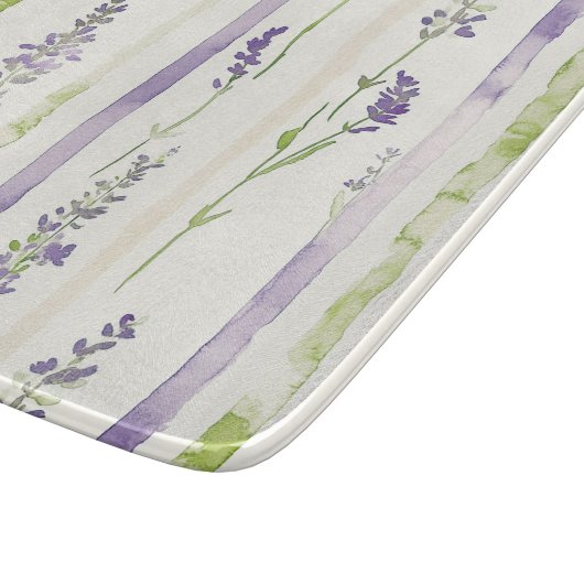 Lavender Green Stripes Floral   カッティングボード (角)