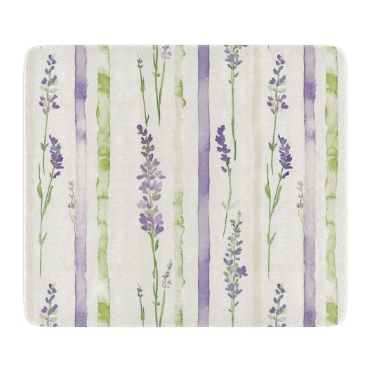 Lavender Green Stripes Floral   カッティングボード (正面)