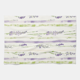Lavender Green Stripes Floral   キッチンタオル