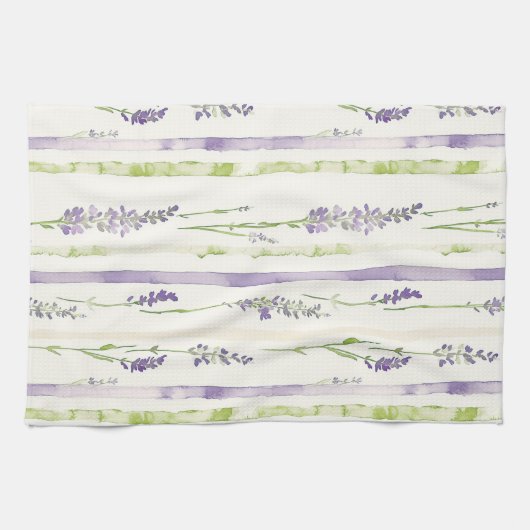 Lavender Green Stripes Floral   キッチンタオル (横)