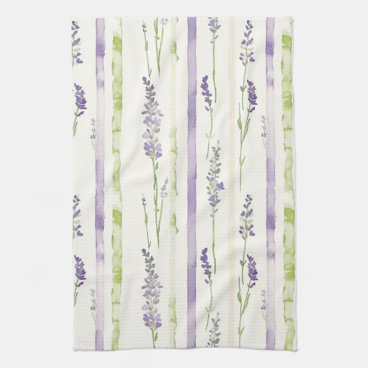 Lavender Green Stripes Floral   キッチンタオル (縦)