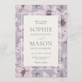 Lavender Grey Floral Wedding 招待状 (正面)