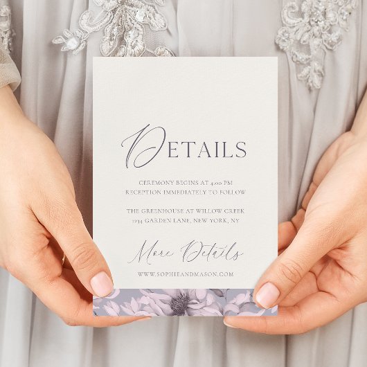 Lavender Grey Floral Wedding Details Card 招待状
