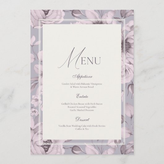 Lavender Grey Floral Wedding Menu 招待状 (正面)