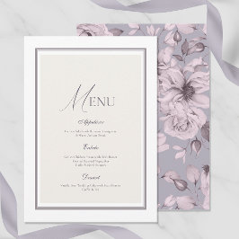 Lavender Grey Floral Wedding Menu Card 招待状