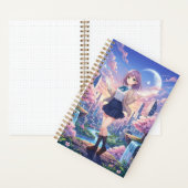 Lavender Hair Anime Girl & Sunset Cityscape  ノートブック (内側)