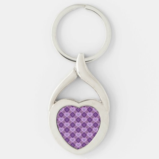 Lavender Heart Purple Diamond Argyle Pattern キーホルダー (正面)