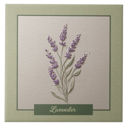 Lavender Herb Kitchen Purple Faux Relief タイル (正面)