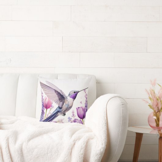 Lavender Hummingbird Illustration クッション (ソファ)