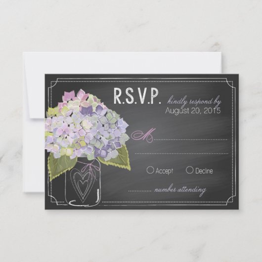 Lavender Hydrangeas Chalkboard RSVPカード (正面)