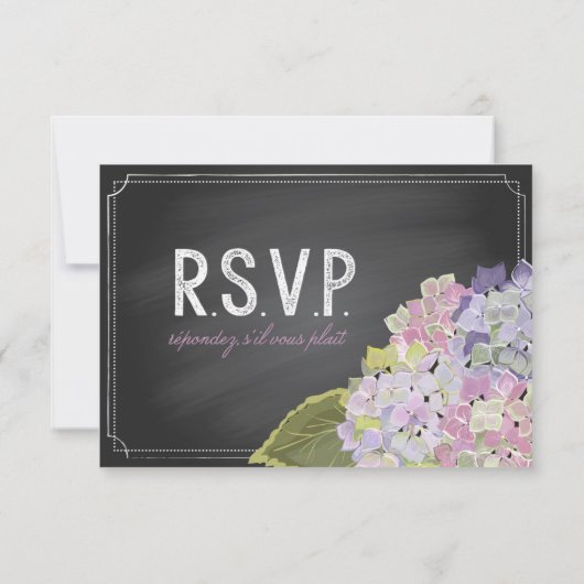 Lavender Hydrangeas Chalkboard RSVPカード (裏面)