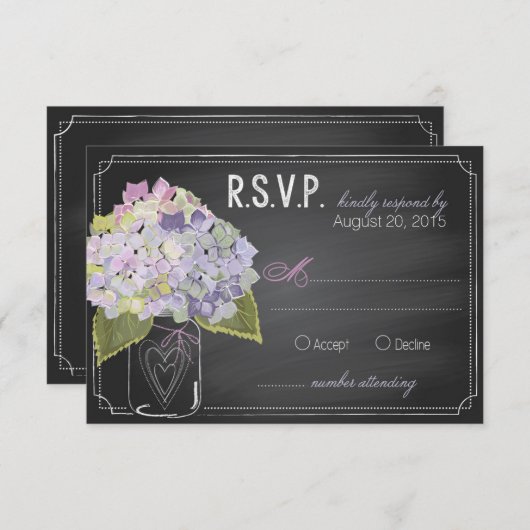 Lavender Hydrangeas Chalkboard RSVPカード (正面/裏面)