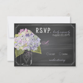 Lavender Hydrangeas Chalkboard RSVPカード