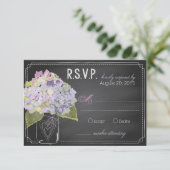 Lavender Hydrangeas Chalkboard RSVPカード (スタンド正面)