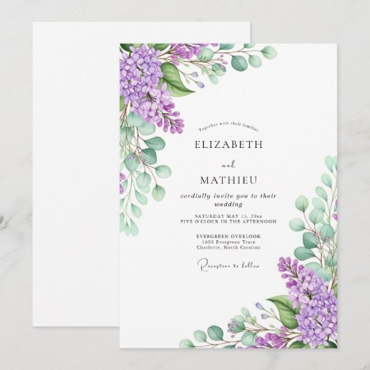Lavender Idyllic Spring Wedding 招待状 (正面/裏面)