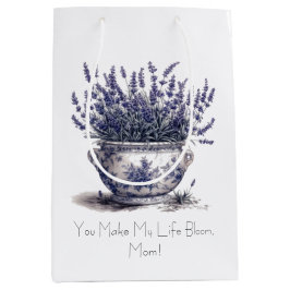 Lavender in Delft Blue, customizable  ミディアムペーパーバッグ