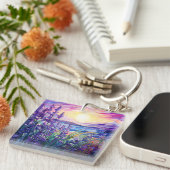 Lavender in field, mountain background keychain キーホルダー (正面右)