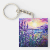 Lavender in field, mountain background keychain キーホルダー (正面)