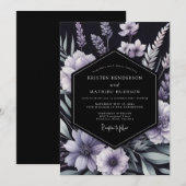 Lavender Inky Floral Wedding 招待状 (正面/裏面)