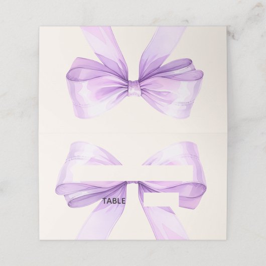 Lavender Ivory bow Place Cards Elegant Folded プレイスカード (外部開封)