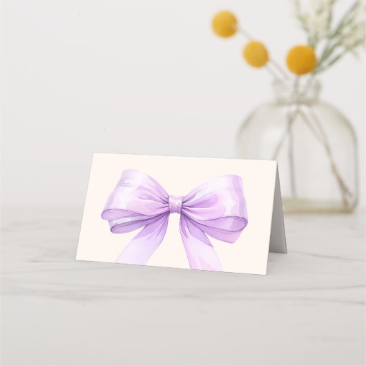 Lavender Ivory bow Place Cards Elegant Folded プレイスカード (裏面)