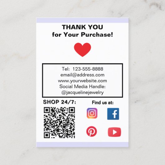 Lavender Jewelry Earrings Social QR Code 名刺 (裏面)