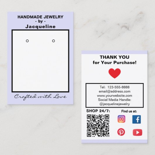 Lavender Jewelry Earrings Social QR Code 名刺 (正面/裏面)