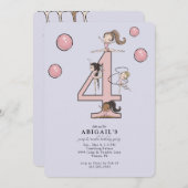 Lavender Jump & Tumble Gymnastics 4th Birthday 招待状 (正面/裏面)