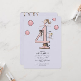 Lavender Jump & Tumble Gymnastics 4th Birthday 招待状