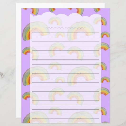 Lavender Kawaii Rainbow Stationery Paper (正面/裏面)