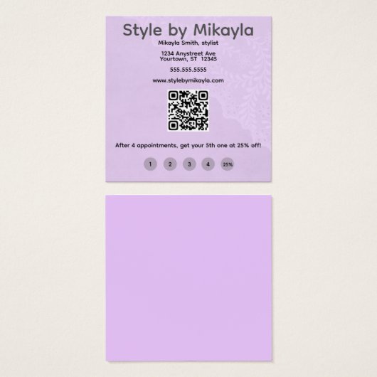 Lavender Lace Beautician Customer Rewards Card (正面&裏面)
