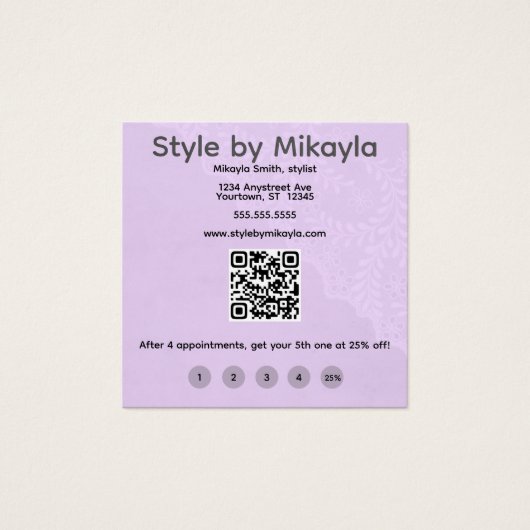 Lavender Lace Beautician Customer Rewards Card (正面)