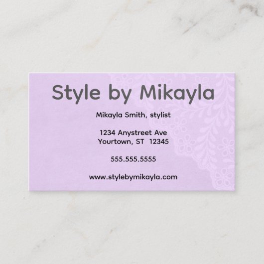 Lavender Lace Beautician Stylist Event Planner 名刺 (正面)