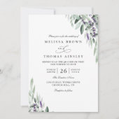 Lavender Leaves Rustic Elegant QR Code Wedding 招待状 (正面)