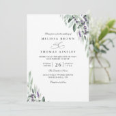 Lavender Leaves Rustic Elegant QR Code Wedding 招待状 (スタンド正面)