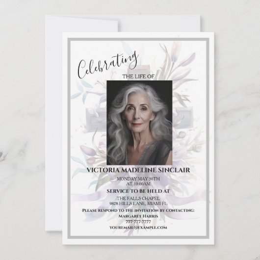 Lavender life of Photo Funeral Invitation 招待状 (正面)