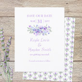 Lavender, Light Blue Bouquet Wedding Save the Date 招待状