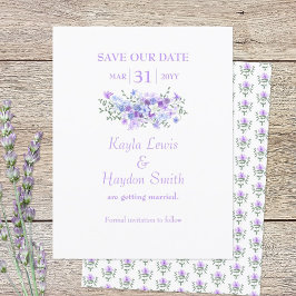 Lavender, Light Blue Bouquet Wedding Save the Date 招待状