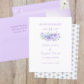 Lavender, Light Blue Bouquet Wedding Save the Date 招待状