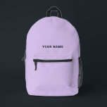 Lavender light purple Custom Name Backpack プリントバックパック<br><div class="desc">Easily personalize this simple and cool backpack adding your name or custom text. A cool and modern design in cute lavender light purple featuring clear sans serif font, for a modern, professional and edgy look, perfect as custom gift for college students, high school, kids. The backpack can be customized in...</div>