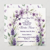 Lavender Lilac Floral Arch Bridal Shower  招待状 (正面/裏面)