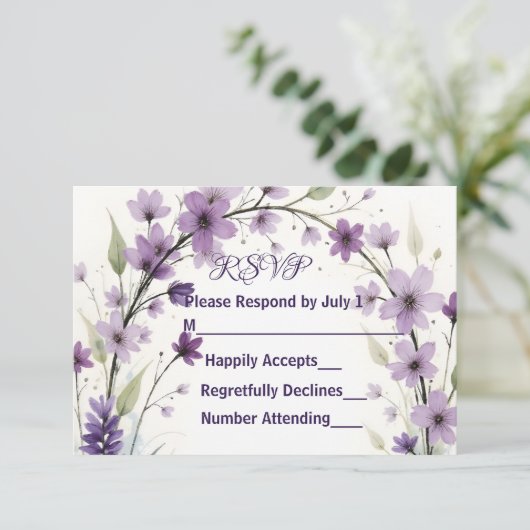 Lavender Lilac Floral Arch RSVP Card (スタンド正面)