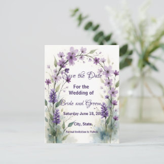 Lavender Lilac Floral Arch Save the Date ポストカード