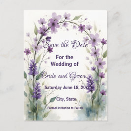 Lavender Lilac Floral Arch Save the Date ポストカード