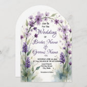 Lavender Lilac Floral Arch Wedding Watercolor 招待状 (正面/裏面)