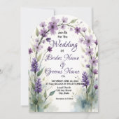 Lavender Lilac Floral Arch Wedding Watercolor 招待状 (正面)
