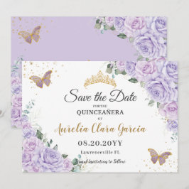 Lavender Lilac Floral Quinceañera 15 Save the Date セーブザデート