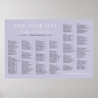 Lavender Lilac Wedding Alphabetical Seating Chart ポスター